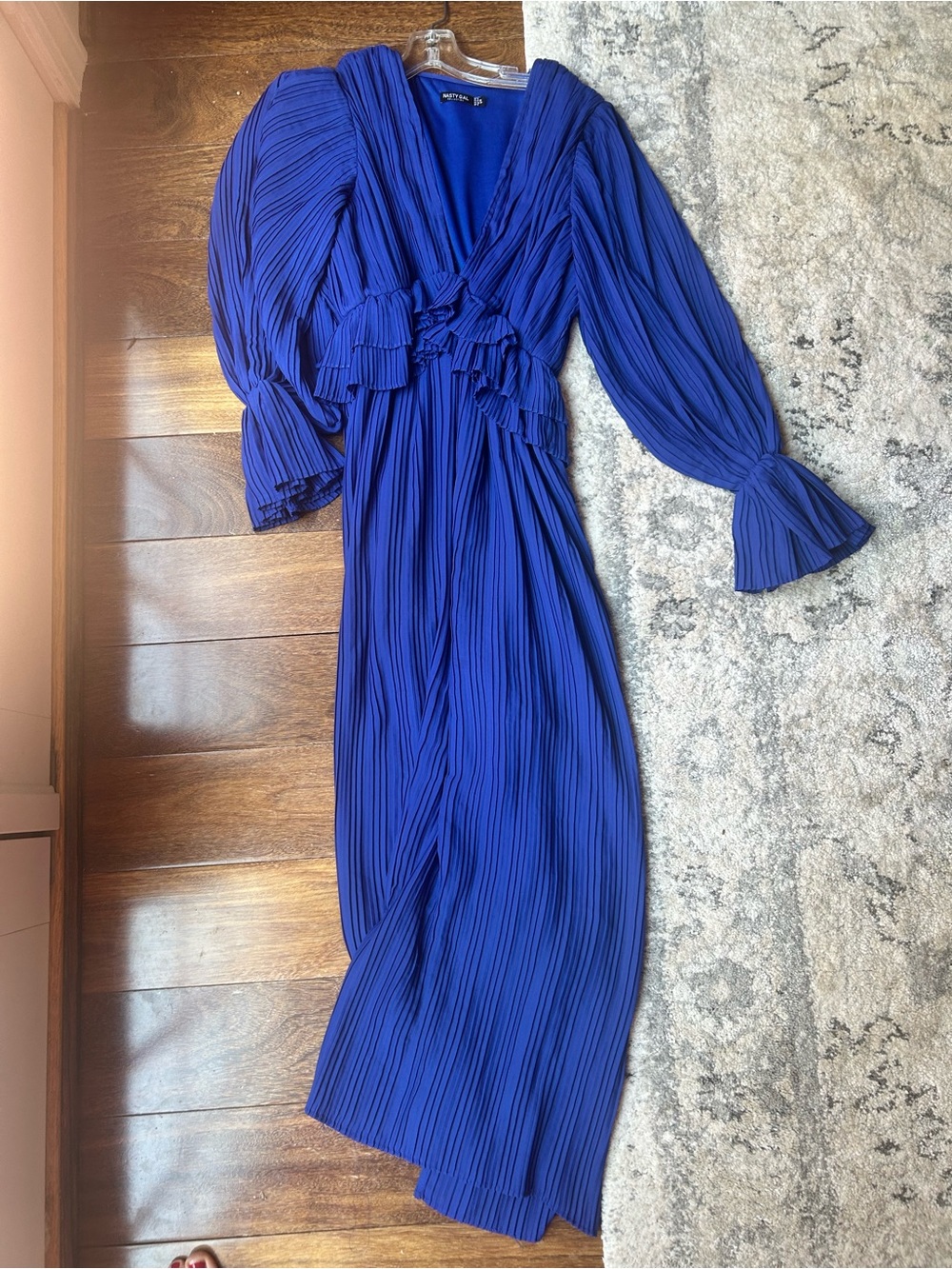 Nasty Gal Frill in Love V-Neck Maxi Dress cobalt blue